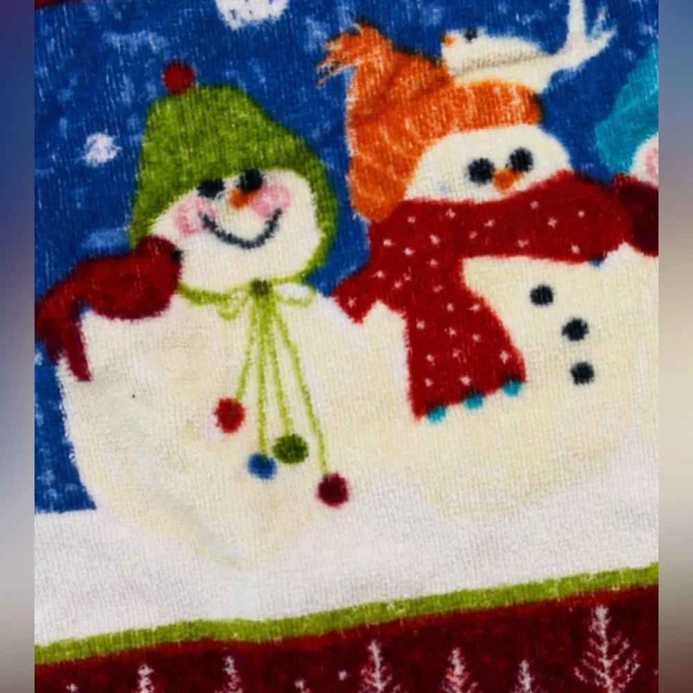 St Nicholas Square Holiday Tea Guest Kitchen Hand Towel Snowman Snowmen Blue HTF